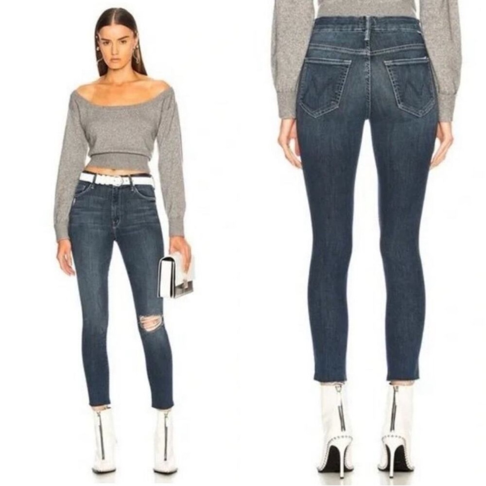 MOTHER High‎ Waisted Looker Ankle Fray Jeans  Distressed Size 27 close to edge - Picture 2 of 8